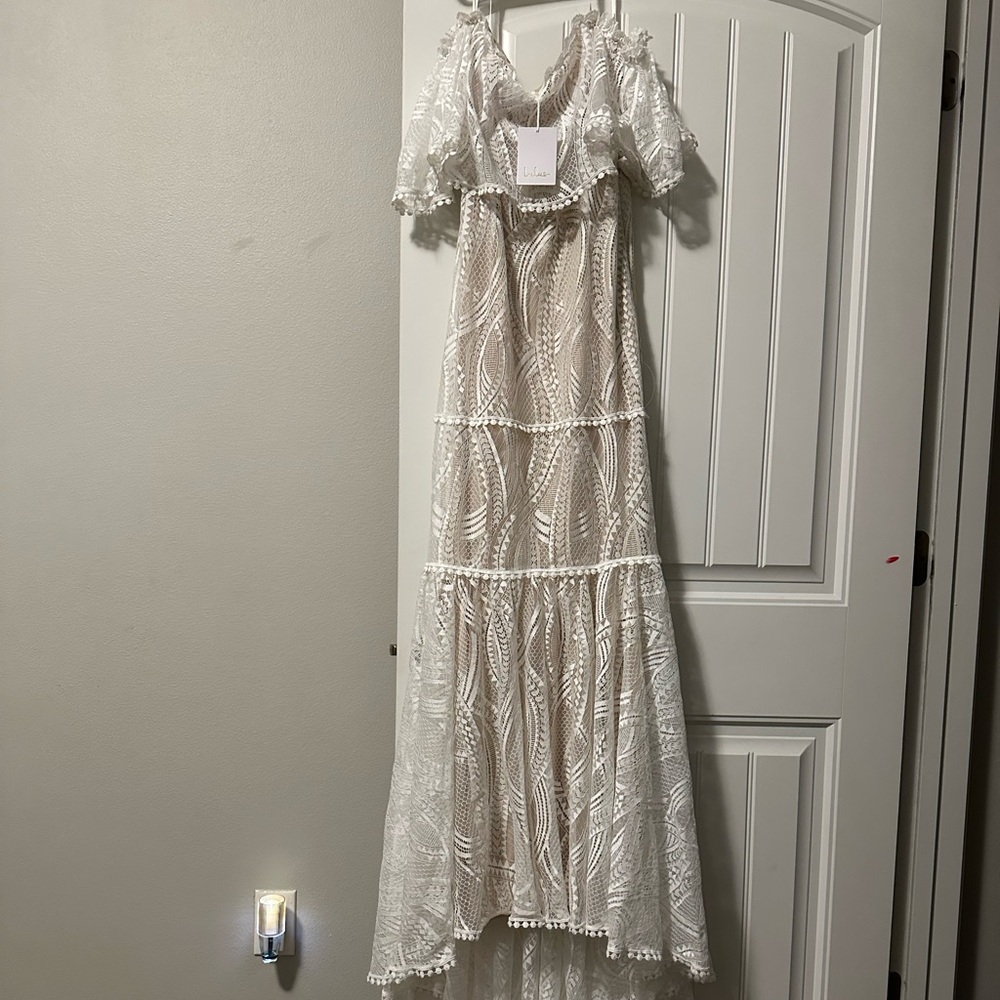 LuLus White Off the Shoulder Lace dress